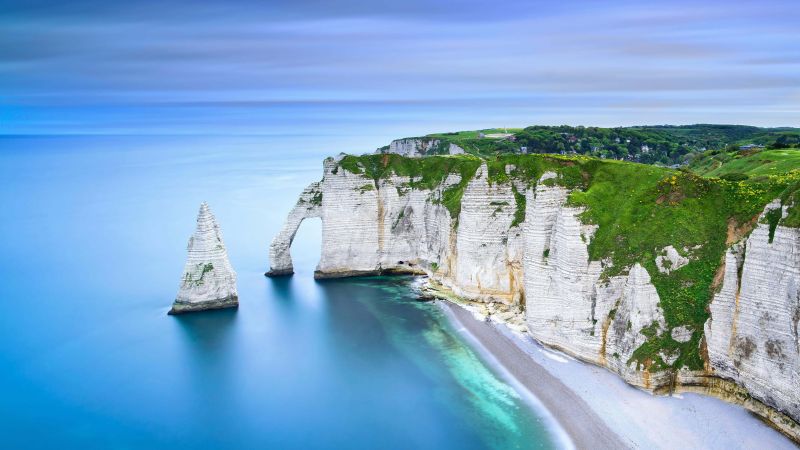 Нормандия, Франция, пляж, горы, скалы, океан, вода (horizontal)